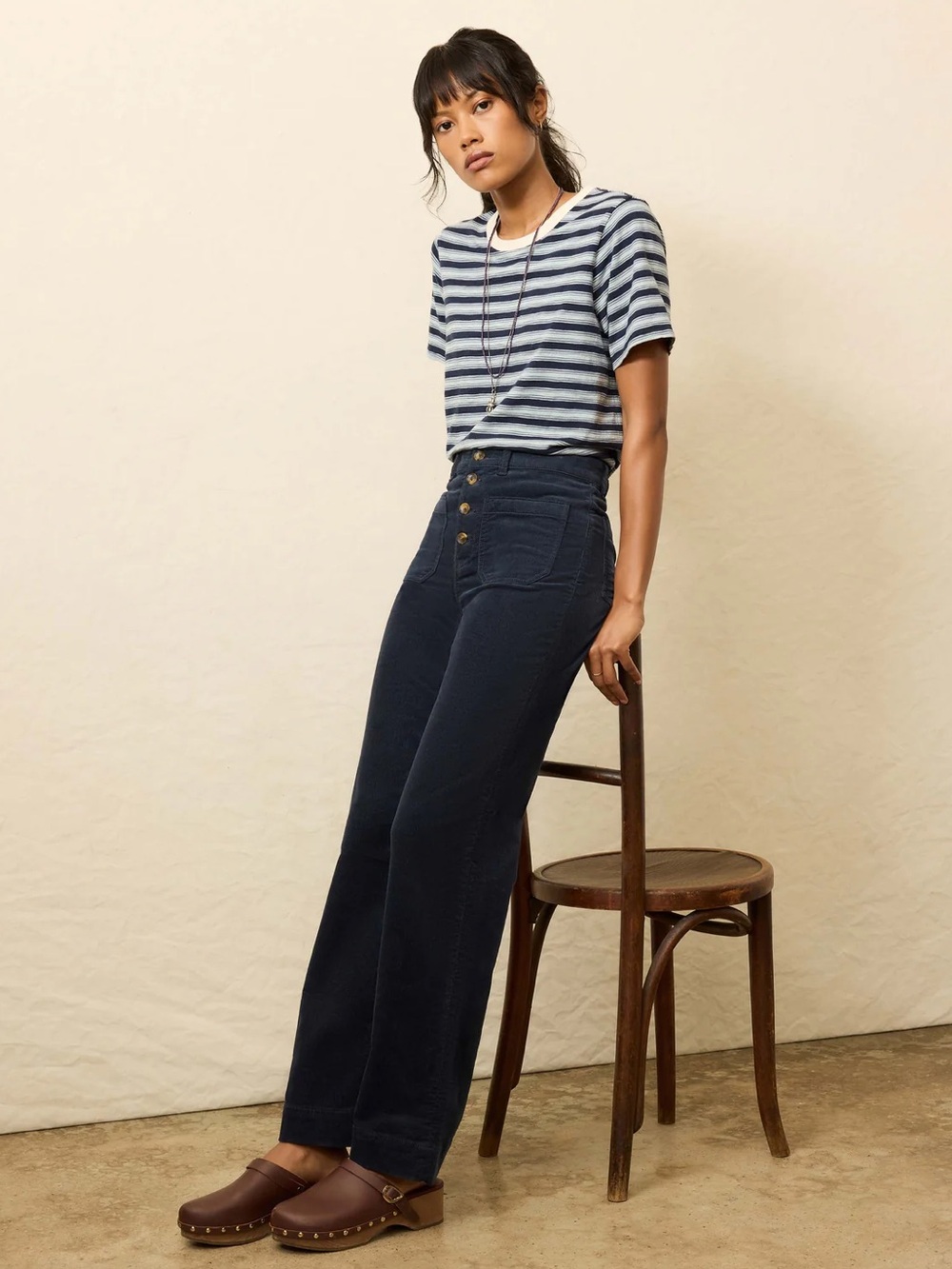 NWT Faherty Stretch Terry Cord Patch Pocket Pant - Abyss Navy Women's Size 27